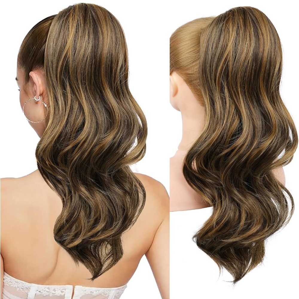 Reecho clip in har piece dark brown with highlights